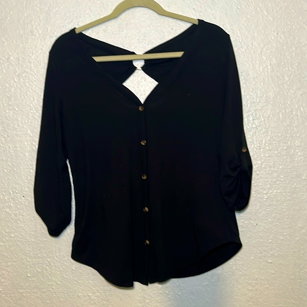 No Boundarie black button, front blouse, size small